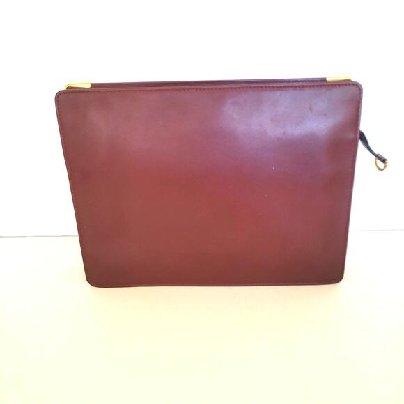 Cartier Must Line Vintage Wristlet Clutch Bordeaux Red Leather Zip Bag Unisex - Picture 2 of 12